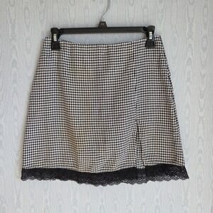 Princess Polly Womens 6 Mini Skirt Houndstooth Lace Trim Coquette Academia Prep